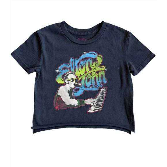 NEW ROWDY SPROUT boy's elton john not quite crop top tee in jet black - Picture 1 of 1